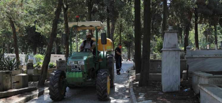 Mezarlıklarda ilaçlama çalışması